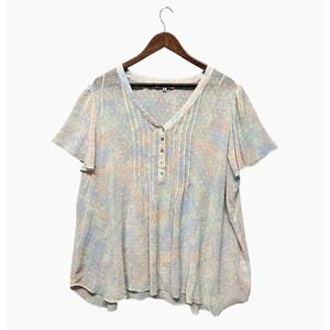 Rose + Olive Women's Pastel‎ V-Neck Pleated Button Flutter Sleeve Blouse Size 2X